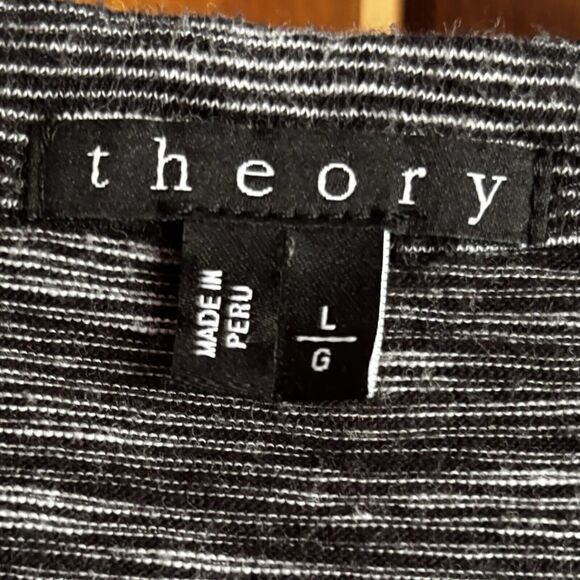 Theory Black White Striped Knit Stretch Long Sleeve Shirt Men's Size Large - Picture 4 of 7